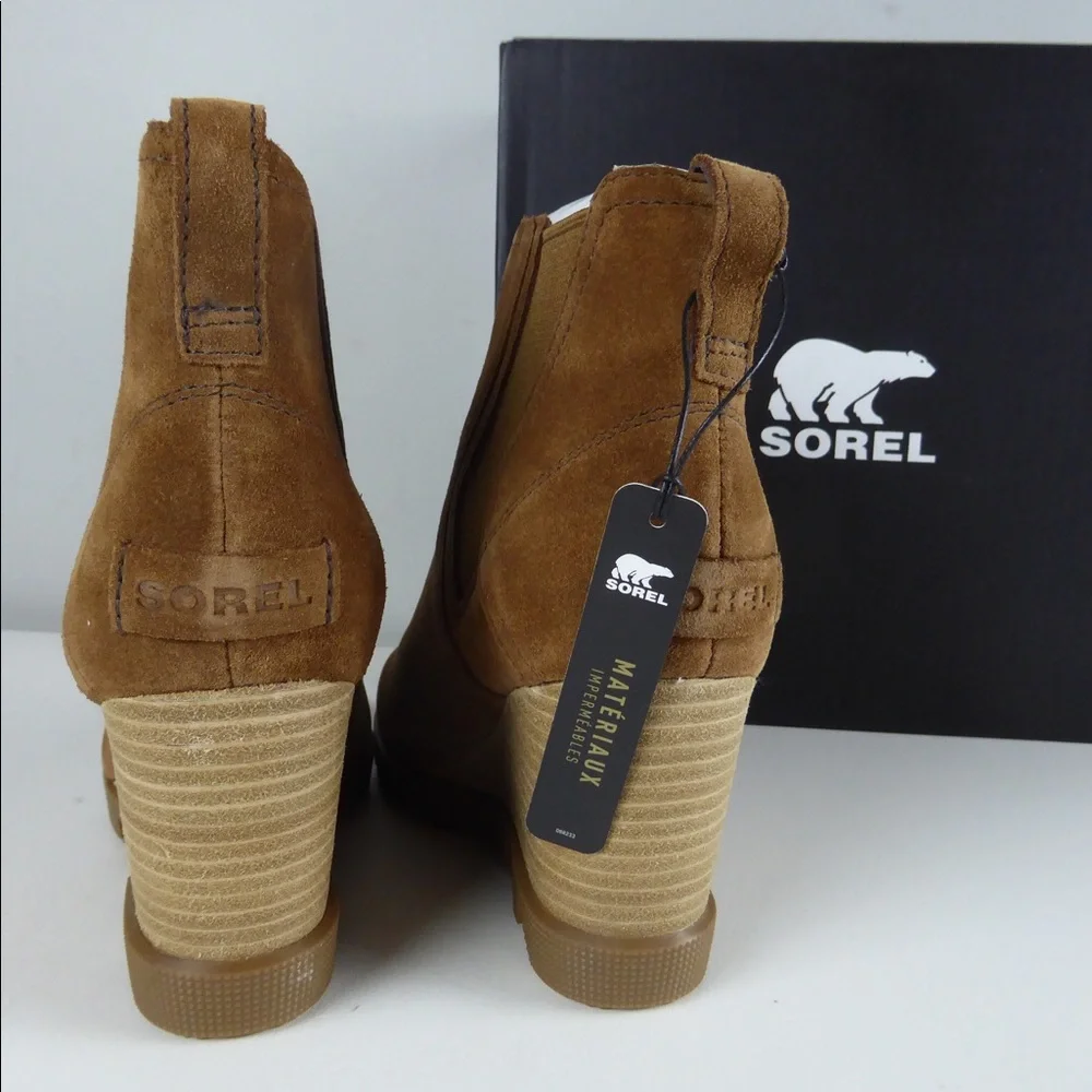 Sorel Joan Uptown Chelsea Wedge Waterproof Suede Leather Booties Platform Boots - Picture 2 of 7